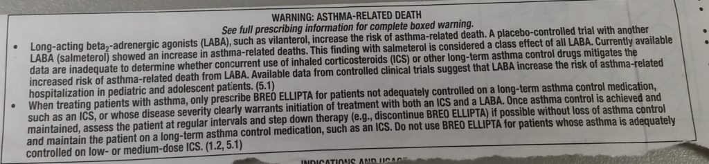 Black Box Warning for Asthma Medications 2003 - 2017